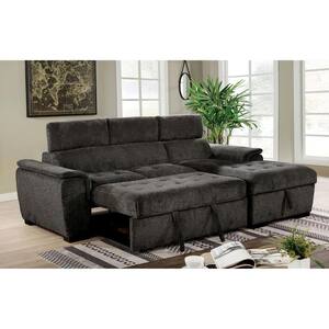 Kivin 96 in. Square Arm 1-Piece Chenille L-Shaped Sectional Sofa in Dark Gray with Chaise