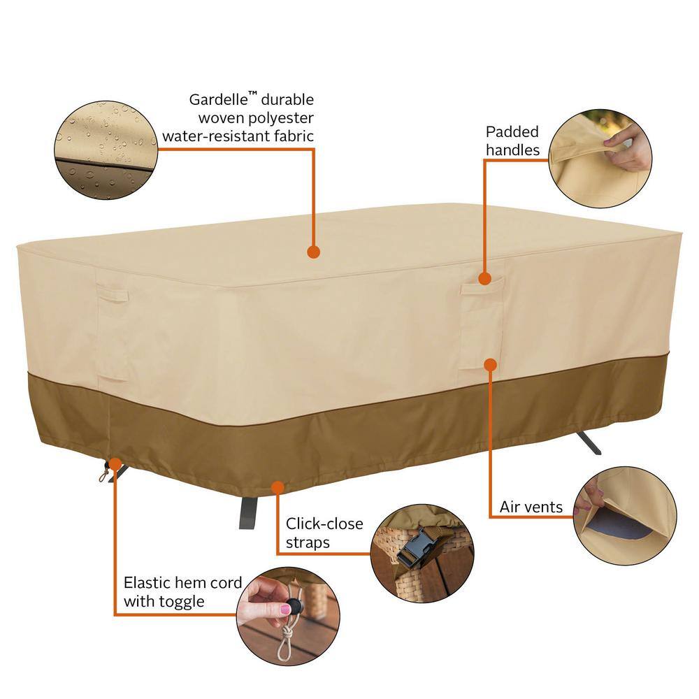 Tan and Brown Polyester Large Patio Table Cover with Handles