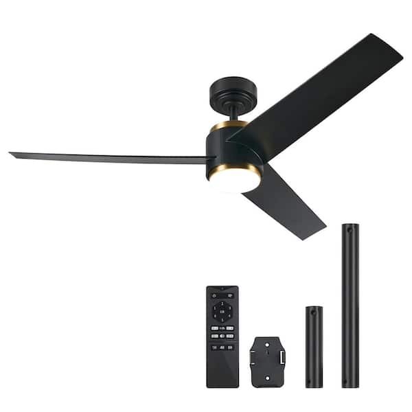 Merra 52 in. Indoor Gold Black Standard Ceiling Fan with Dimmable 3000-6500K Adjustable White Integrated LED & Remote