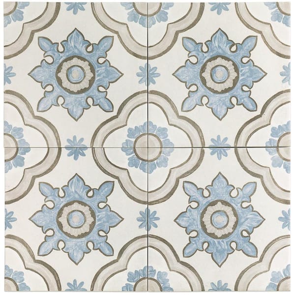 Valencia Basma 8 in. x 0.39 in. Matte Porcelain Encaustic Floor and Wall Tile Sample