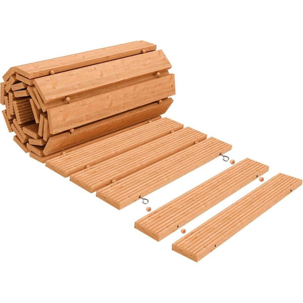 12 ft. Sycamore Wooden Garden Pathway Roll-Up Walkway Weather-Resistant Non-Slip Design for Outdoor Use