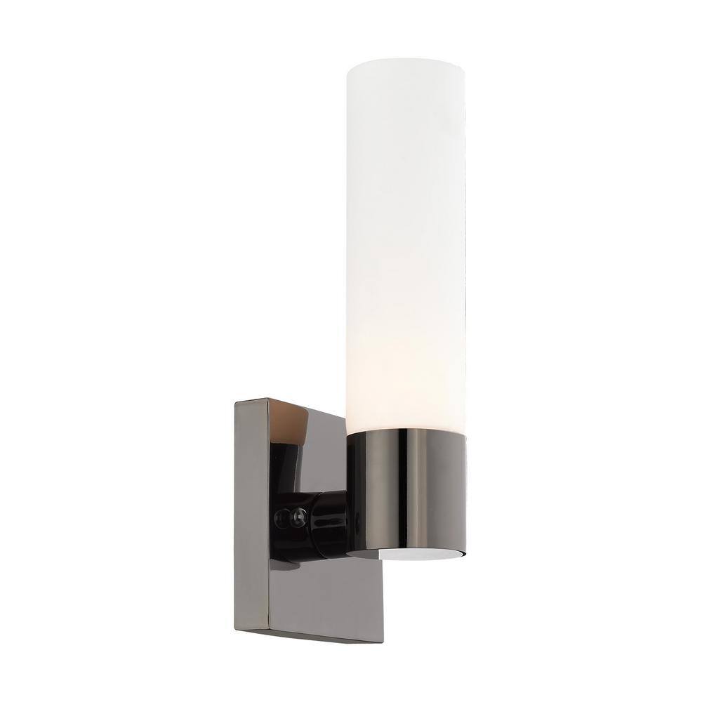 Black Chrome Dimmable Sconce with Satin Opal Glass
