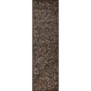 Pisa Brown 2 ft. x 8 ft. Contemporary Scroll Area Rug