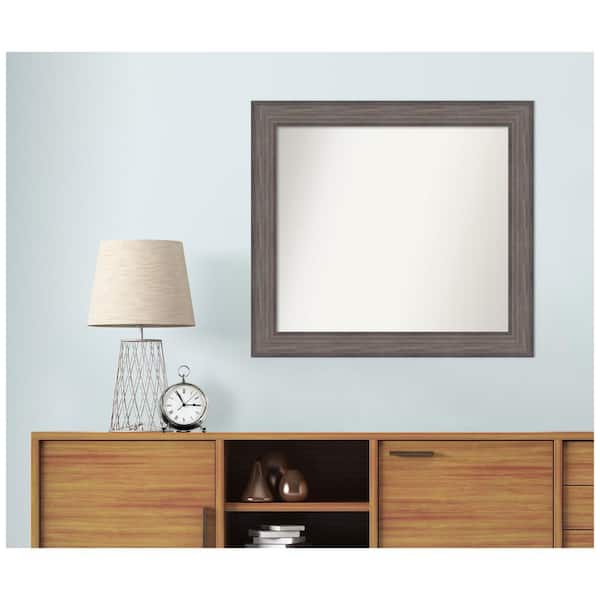 Amanti Art Medium Rectangle Distressed Brown Modern Mirror (29.25 in. H x 32.25 in. W)