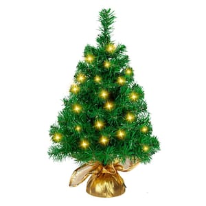 22 in. Tall Green Plastic Tabletop Christmas Tree with 50 Warm White Lights