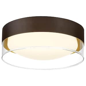 11.1 in. 12-Watt Modern Oil Rubbed Bronze Intergrated LED Flush Mount with Clear Glass Shape