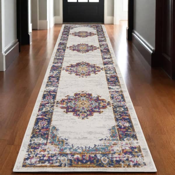 2 X 10 Blue Oriental Washable Area Rug Runner Rug