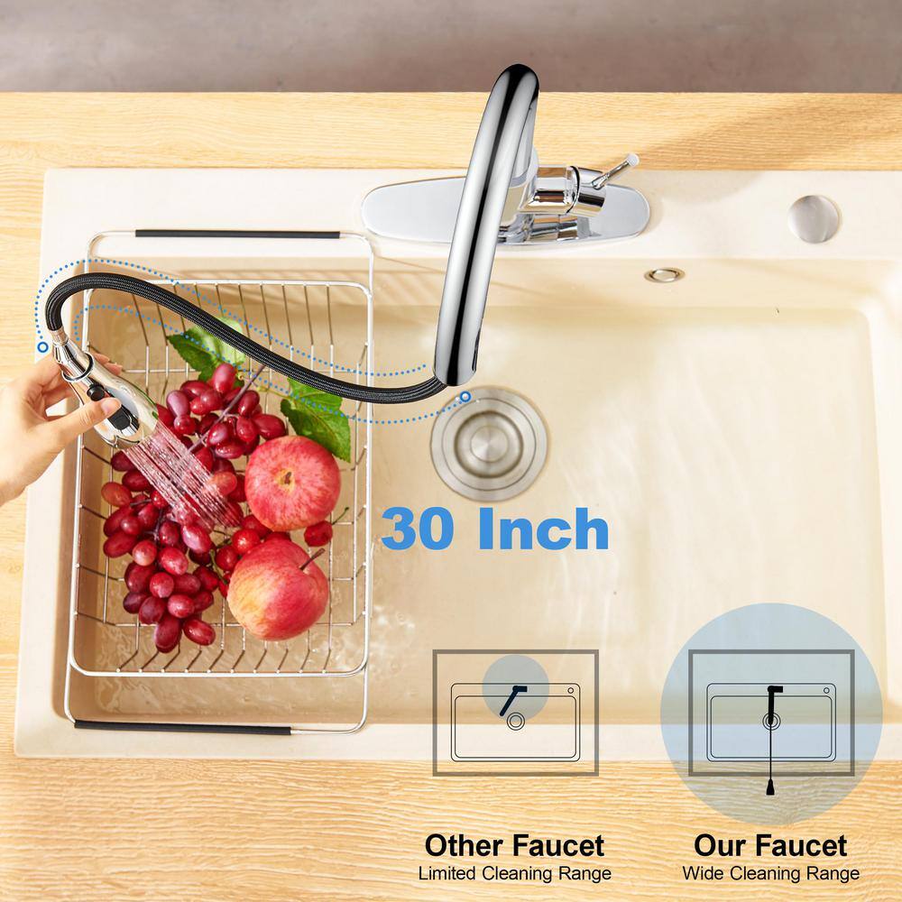 Chrome Stainless Steel Single Handle Pull Down Kitchen Faucet