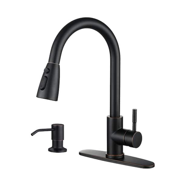 ALEASHA Single-Handle Pull Down Sprayer Kitchen Faucet with Soap Dispenser in Oil Rubbed Bronze