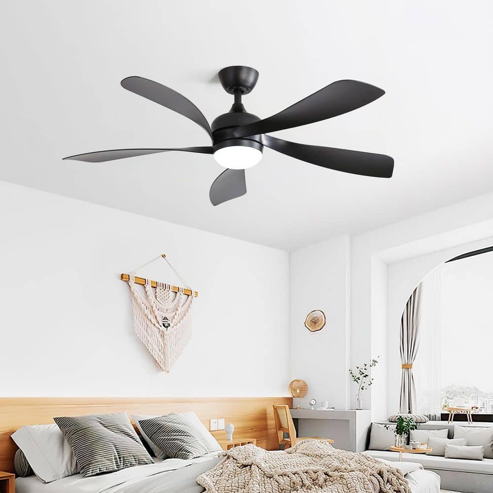52 in. Indoor Black Modern Downrod Mount Standard Ceiling Fan with LED Light and Remote Control price history on PriceWatchPro