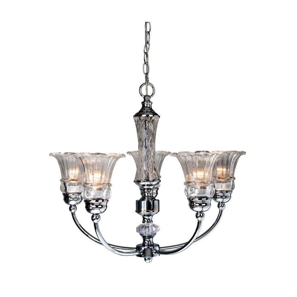 Glacier Petal Glass 5-Light Chrome Chandelier