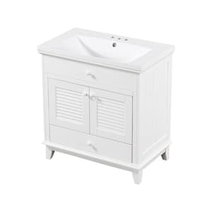30.00 in. W x 18.00 in. D x 31.02 in. H MDF Rectangular 1-Drawer 1-Sink White Bathroom Vanity with Ceramic Sink in White