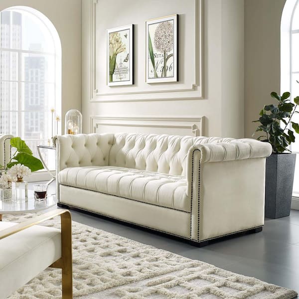 Ivory Velvet 4 Seater Tuxedo Sofa