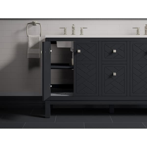KOHLER Beauxline 60.31in. Double Sink Freestanding Slate Grey Bath Vanity with White Quartz Top Assembled