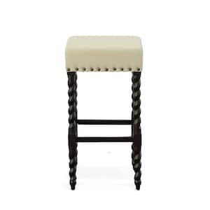 Remick 30 in. Espresso and Linen Barley Twist Upholstered Bar Stool