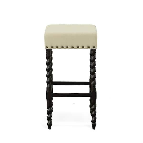 Carolina Cottage Remick 30 in. Espresso and Linen Barley Twist Upholstered Bar Stool