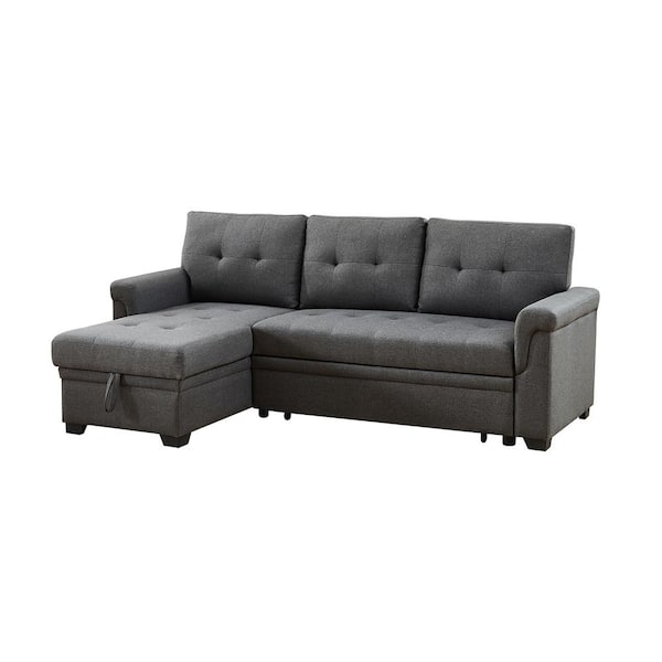 SIMPLE RELAX Lucca 84 in. Straight Arm 1-Piece Linen L-Shaped Sectional Sofa in Gray with Chaise