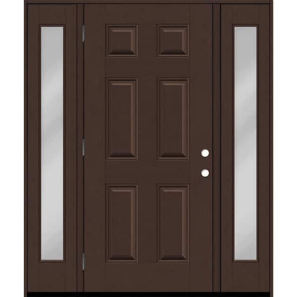 Steves & Sons Regency 60 in. x 80 in. 6 Panel RHOS Chestnut Stain Mahogany Fiberglass Prehung Front Door with Clear10 in. SLs 6-9/16