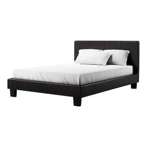 Zenna Brown Wood Frame California King Platform Bed with Faux Leather Upholstery