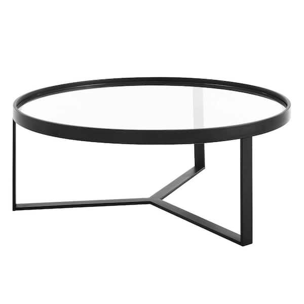 MODWAY Relay 35.5 in. Black Round Glass Coffee Table
