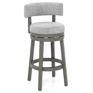 31 in. Grey Wooden Upholstered Swivel Bar Stool Bar Height Kitchen Chair with Back