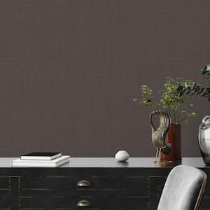 Fusion Collection Linen Effect Texture Black Matte Finish Non-Pasted Vinyl on Non-woven Wallpaper Roll