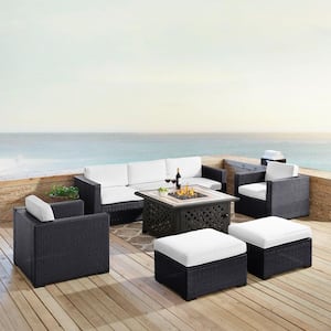 Biscayne 7-Piece Wicker Outdoor Sectional Set with White Cushions