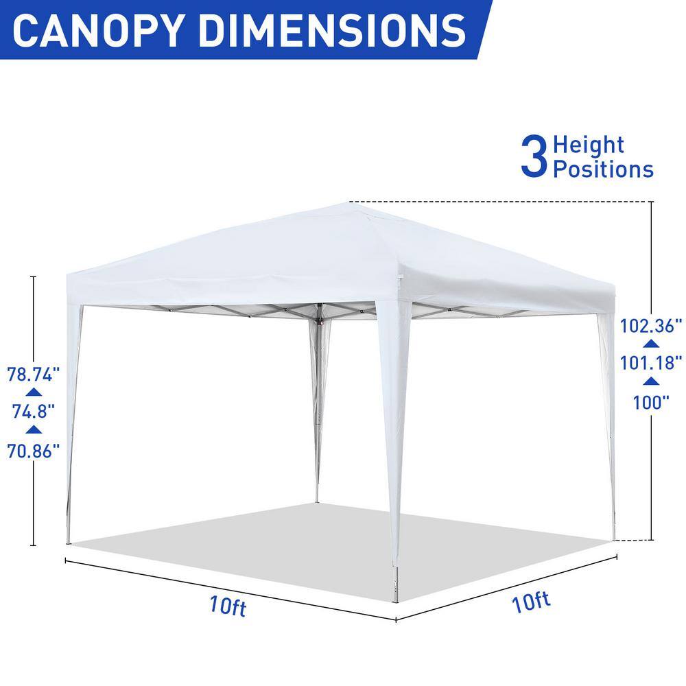 White 10x10 ft Adjustable Height Pop-Up Canopy Tent