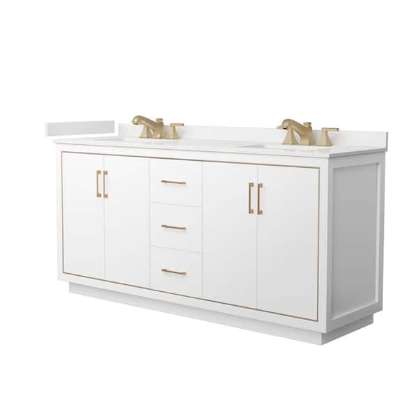Wyndham Collection Icon 72 in. W x 22 in. D x 35 in. H Double Bath Vanity in White with White Quartz Top