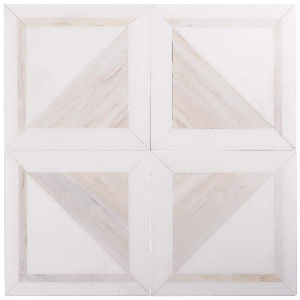 Beige and Cream 8.5" Porcelain Mosaic Tile with Marble Look