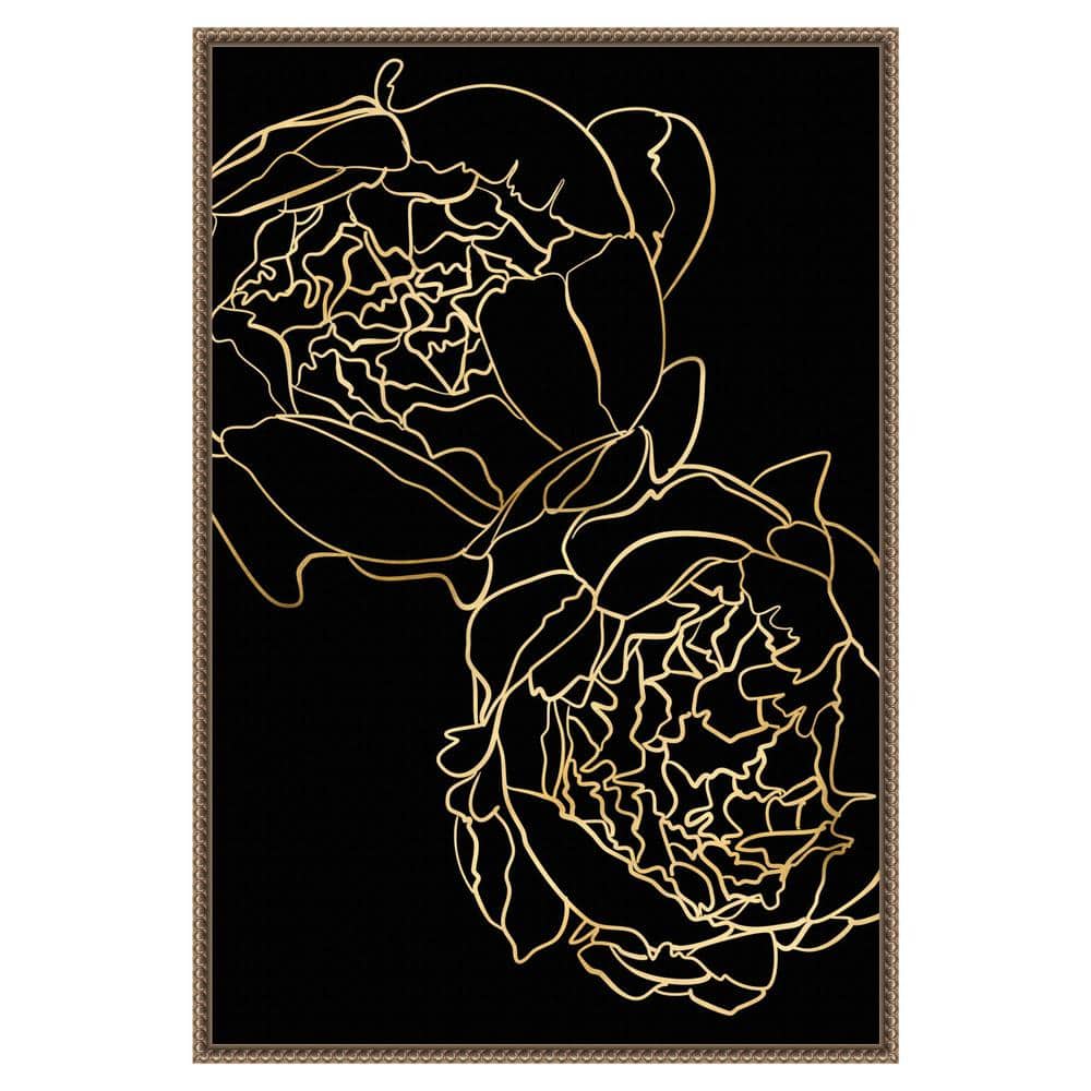 Gold and Black Beaded Framed Canvas Wall Art, 23"x33"