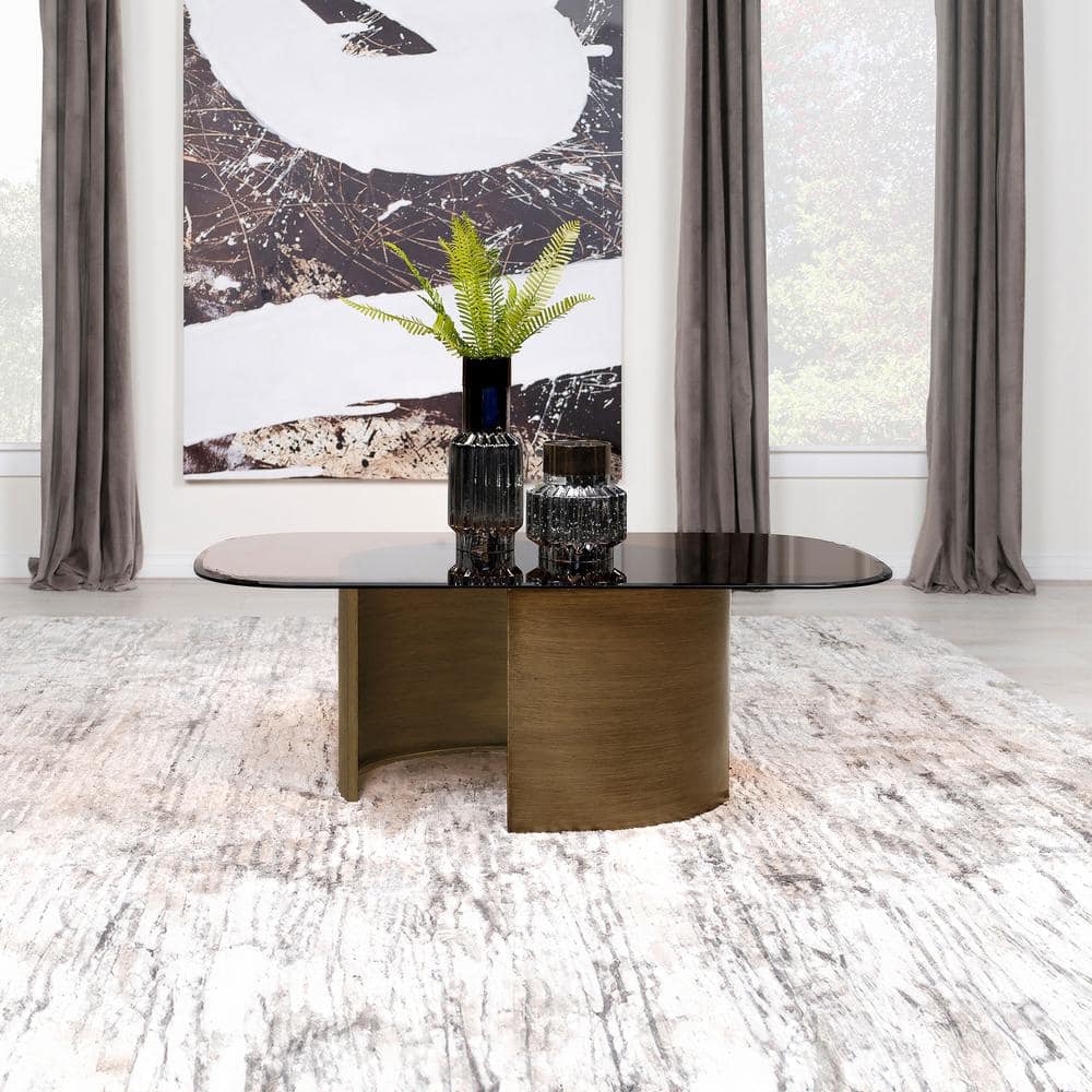 Rectangular Tawny Glass Coffee Table with Brushed Bronze Base
