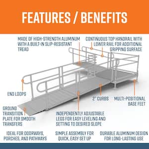PATHWAY 16 ft. L-Shaped Aluminum Wheelchair Ramp Kit with Solid Surface Tread, 2-Line Handrails and 5 ft. Turn Platform