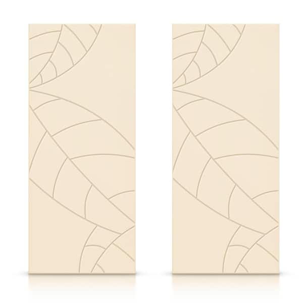 CALHOME 60 in. x 96 in. Hollow Core Beige Stained Composite MDF Interior Double Closet Sliding Doors