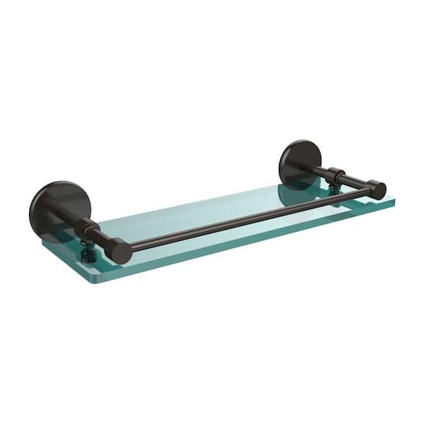 Allied Brass 16 in. L x 3 in. H x 5 in. W Clear Glass Bathroom Shelf with Gallery Rail in Oil Rubbed Bronze