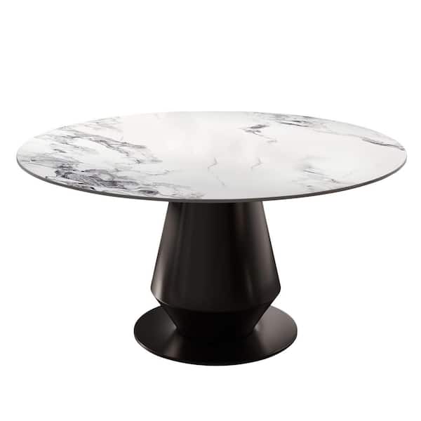 Lesly Modern Round Jade White Patek Philippe Stone Top 53.15 in. Carbon Steel Beaded Brown Pedestal Base Dining Table(4-Seats)