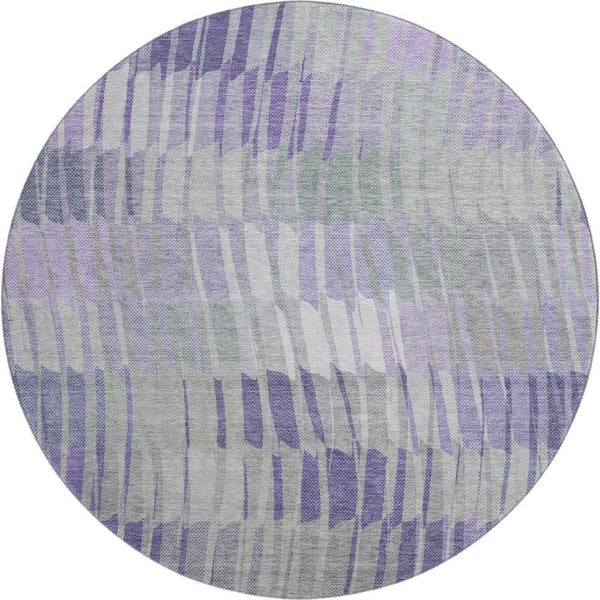 Mayfield Premium Machine Washable Abstract AMF2271 Lavender 8 ft. x 8 ft. Round Rug