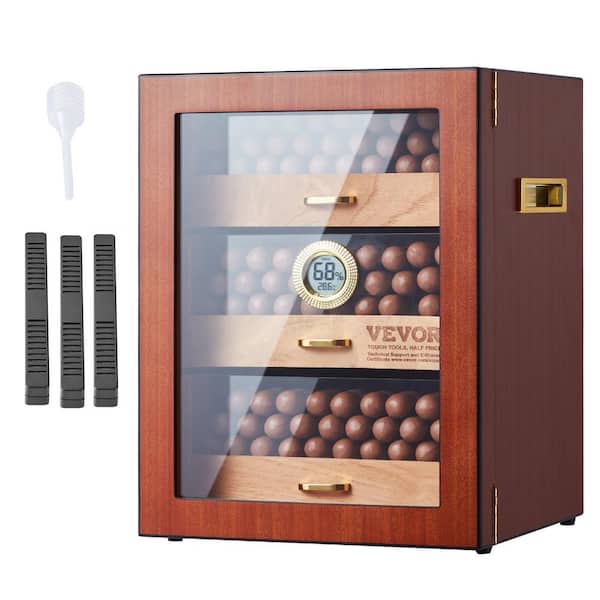VEVOR Cigar Humidor Cabinet, Handmade Spanish Cedar Wood 13.8 in. H 10.2 in. W for 100-150 Glass Cigars Desktop Storage Case
