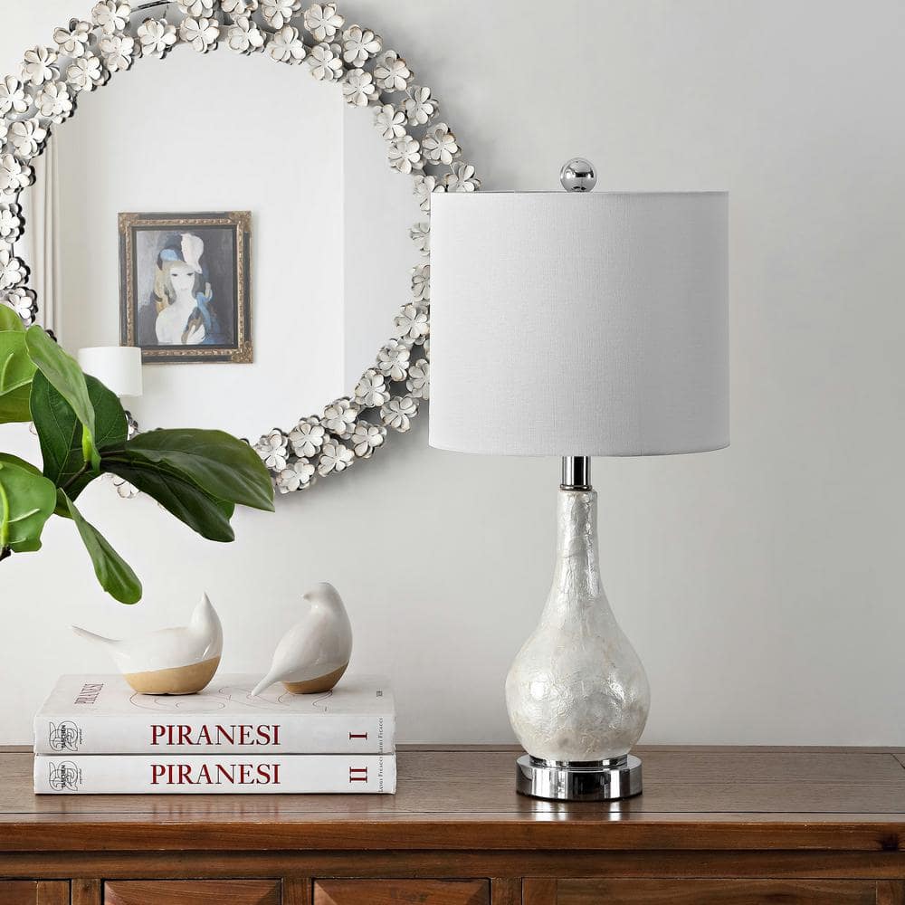 Ivory Seashell Resin Table Lamp with White Shade