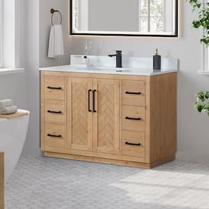 Anais 48 in. W x 22 in. D x 33 in. H Single Sink Freestanding Bath Vanity in Brown with White Engineered Stone Top