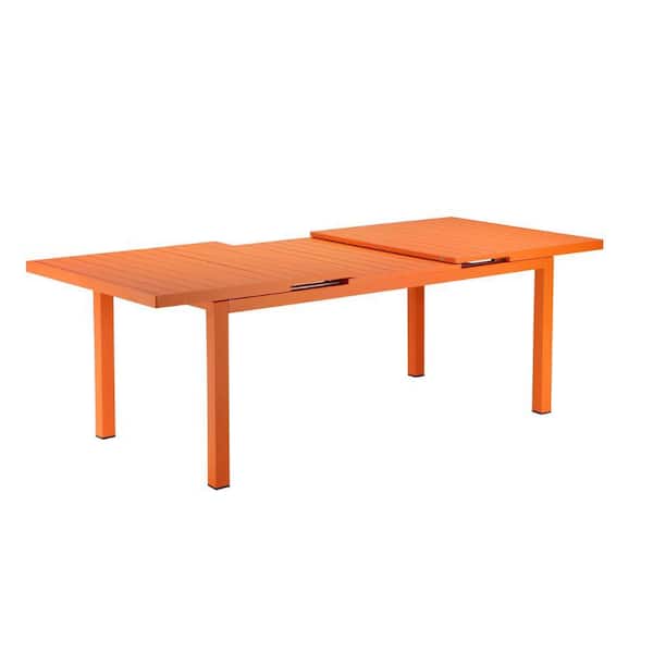 Benjara 95 in. OrangePlank Wood Top 4 Legs Extendable Dining Table with Aluminum Frame Seats 6