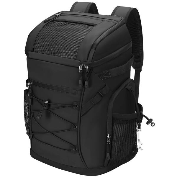 Double Decker 30L Cooler Picnic Backpack Black, 48 Cans Leak Proof Waterproof Insulated Outdoor Bag