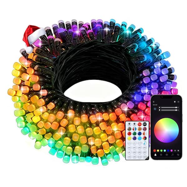 Christmas Lights 33 ft. RGB Color Changing IC, 100 LED Smart String Light (Dark Green Cable) Garden Stake