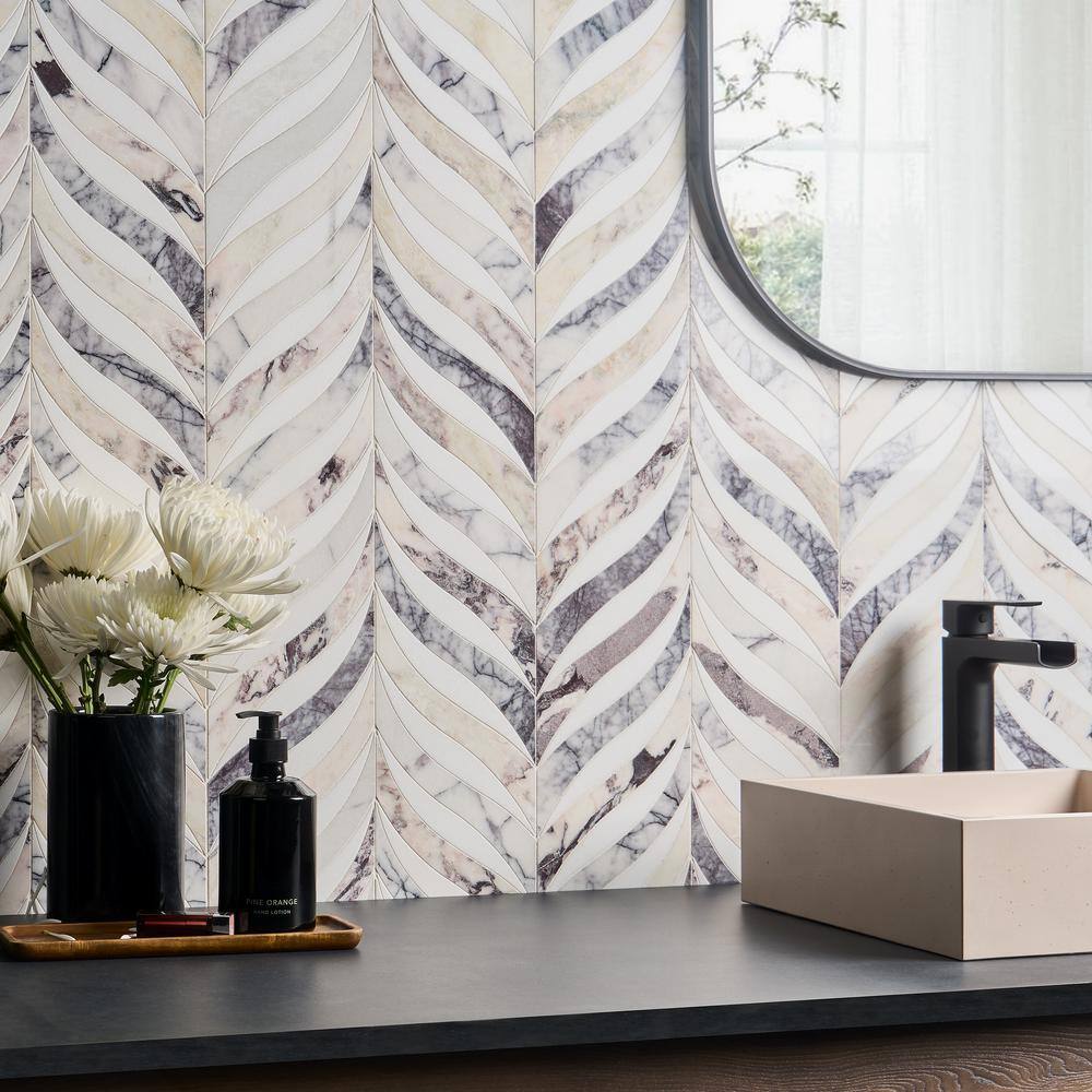 Peach Lilac Cream Polished Marble Mosaic Floor and Wall Tile