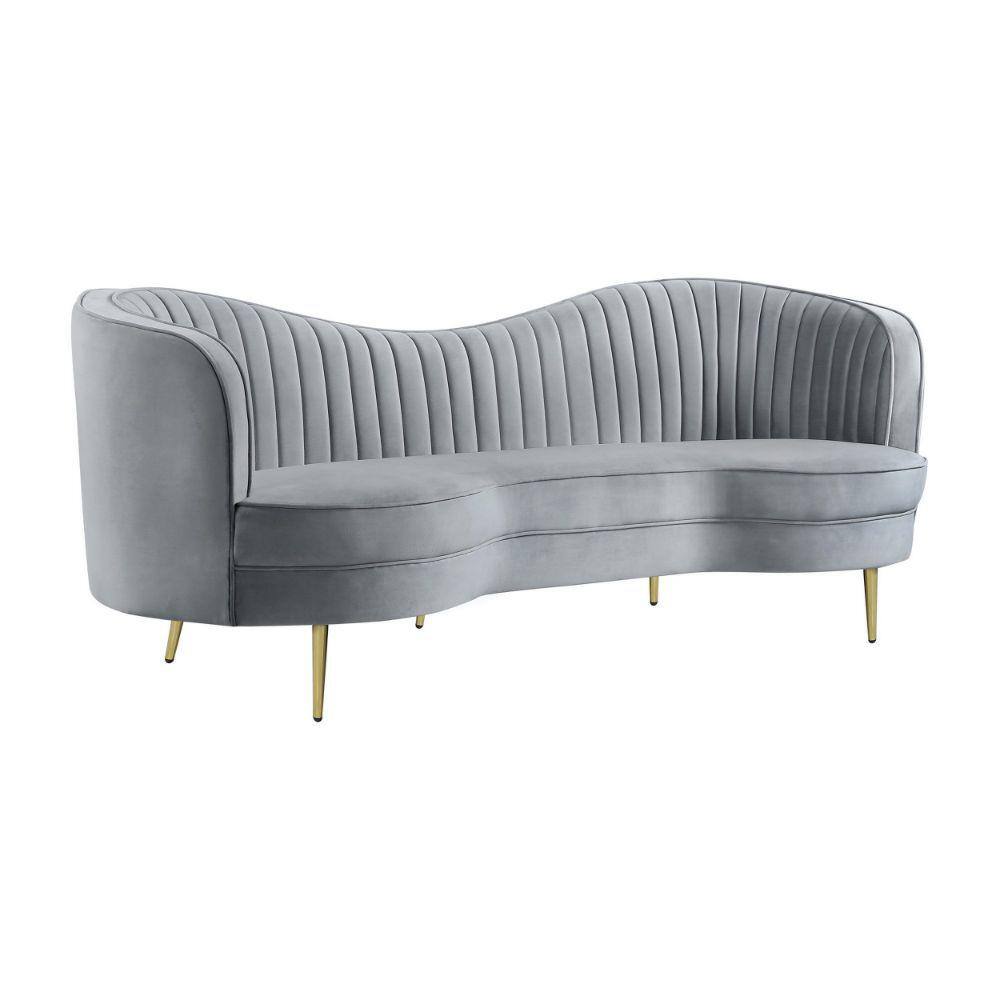 Benjara 84 in. Slope Arm Velvet top Curved Kidney Shape Sofa in Gray