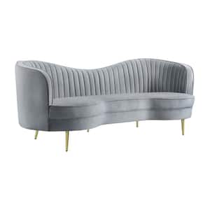 84 in. Slope Arm Velvet top Curved Kidney Shape Sofa in Gray and Gold