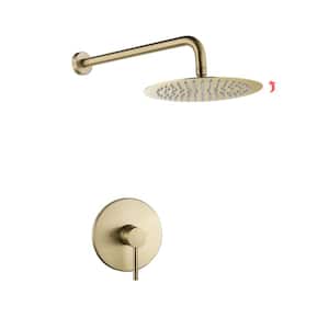 1.5 GPM 1-Spray Patterns 10 in. Wall Mount Fixed Shower Head with Valve and Adjustable Water Flow in Gold