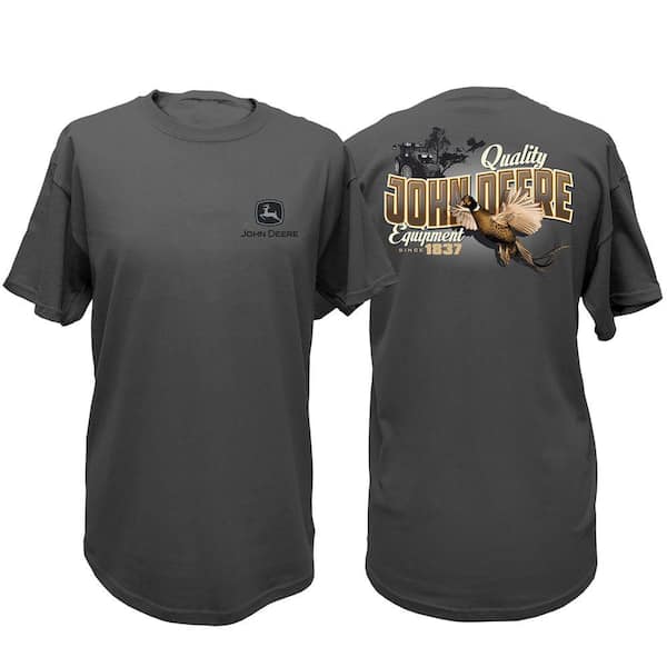 John Deere Men's XL Quality Equipment T-Shirt with Pheasant in Charcoal