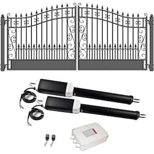 18 ft. x 6 ft. Automated Steel Venice Dual Swing Black Steel Driveway Gate and Gate Opener Kit ETL Listed Fence Gate