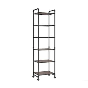 Rustic Brown 6-Tier Corner Shelf with Adjustable Shelf and Wheels for Bathroom, Kitchen,Office